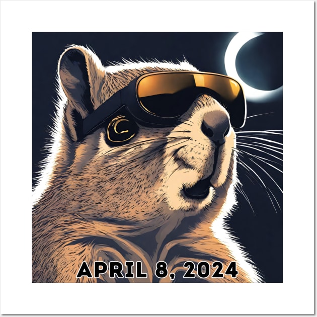 2024 Total Solar Eclipse Watching Squirrel April 8 Wall Art by Little Duck Designs